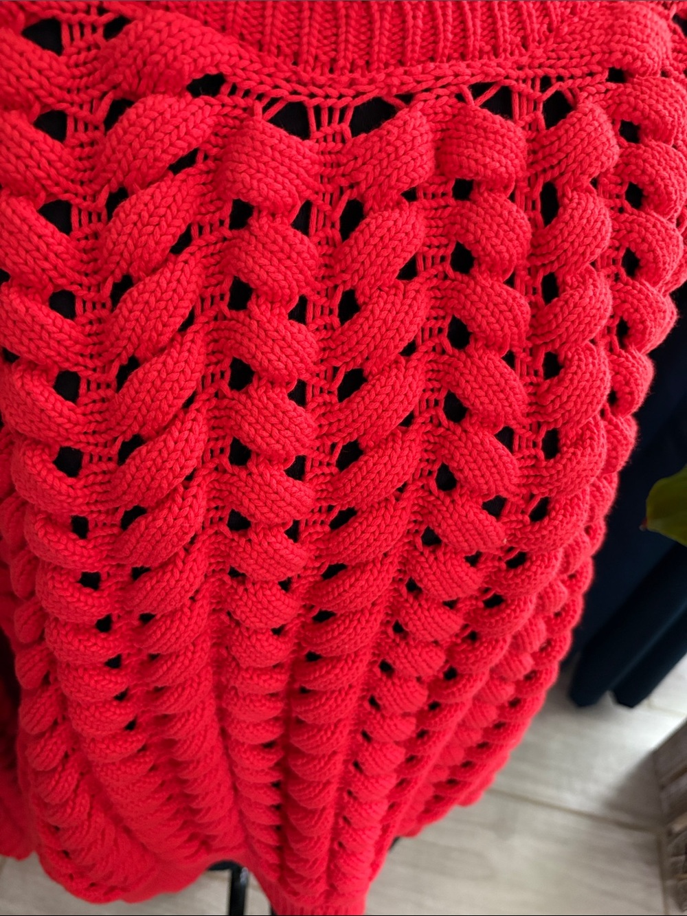 Open-Knit Crewneck Sweater in Red - Picture 4 of 8